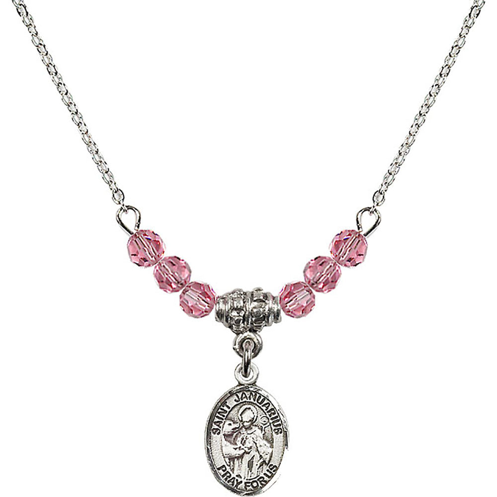 Sterling Silver Saint Januarius Birthstone Necklace with Rose Beads - 9351