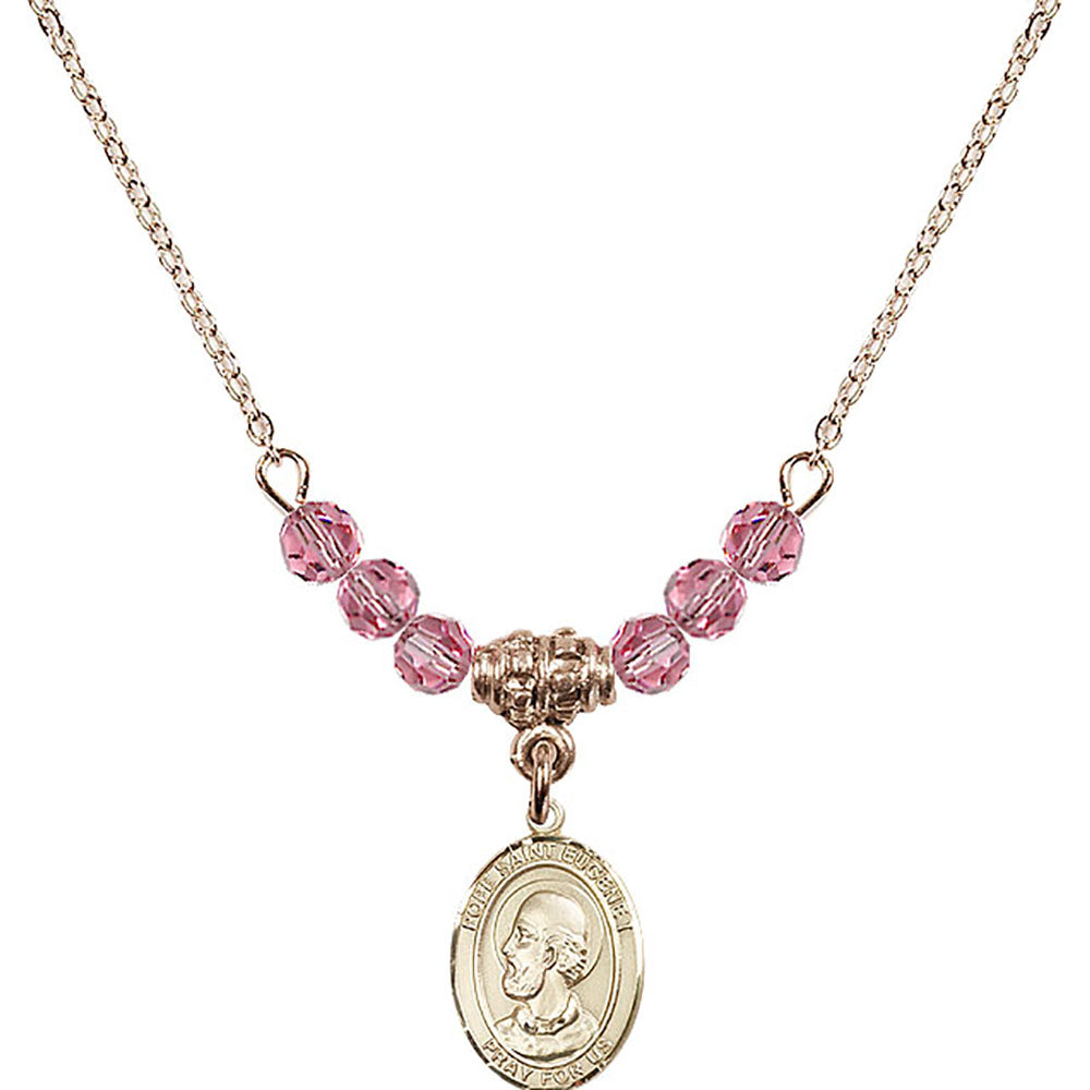 14kt Gold Filled Pope Saint Eugene I Birthstone Necklace with Rose Beads - 9352