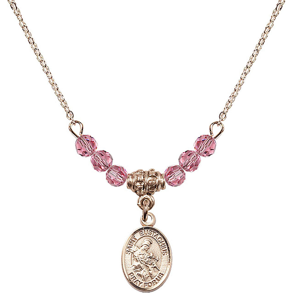 14kt Gold Filled Saint Eustachius Birthstone Necklace with Rose Beads - 9356