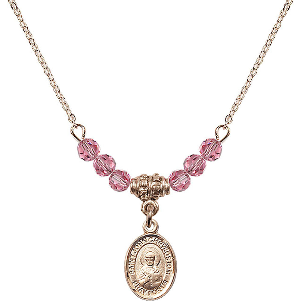 14kt Gold Filled Saint John Licci Birthstone Necklace with Rose Beads - 9358