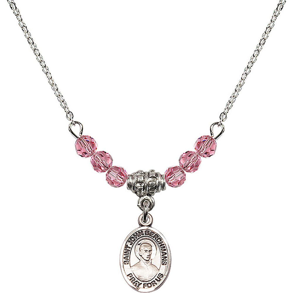 Sterling Silver Saint John Berchmans Birthstone Necklace with Rose Beads - 9370