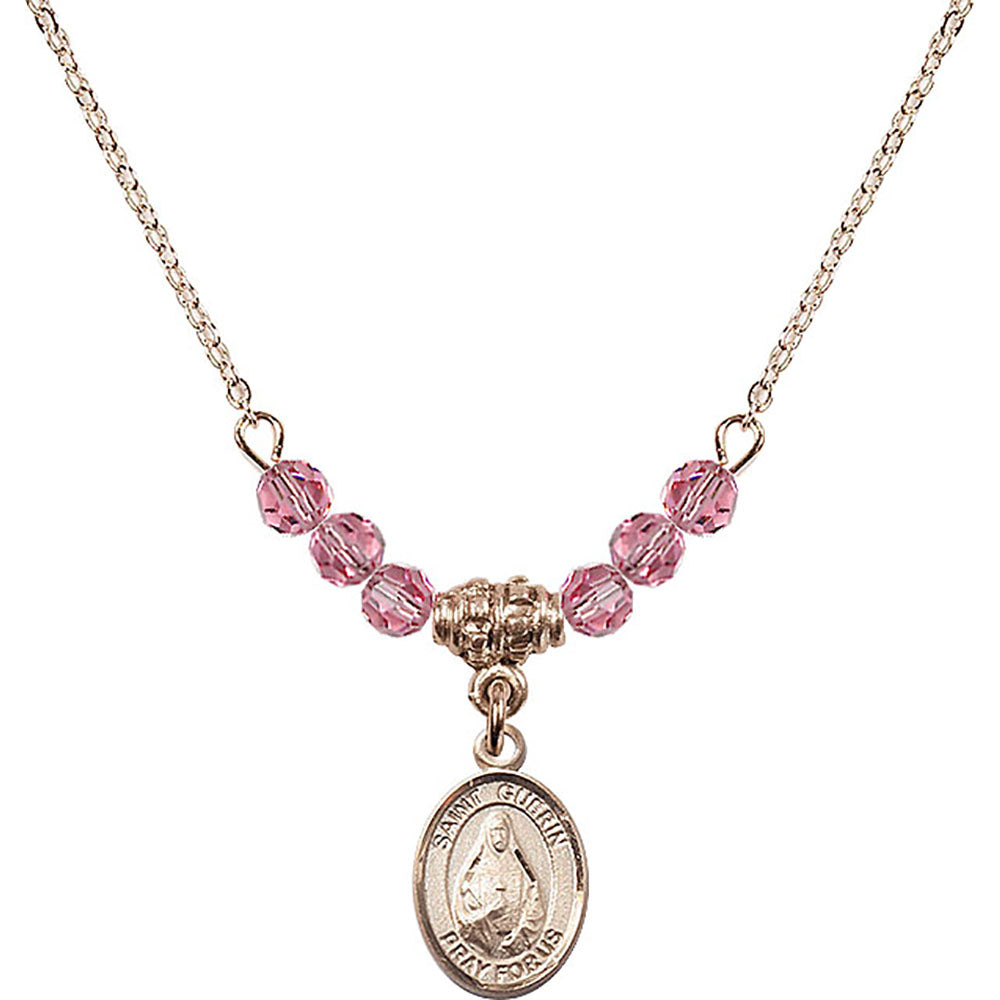 14kt Gold Filled Saint Theodora Birthstone Necklace with Rose Beads - 9382