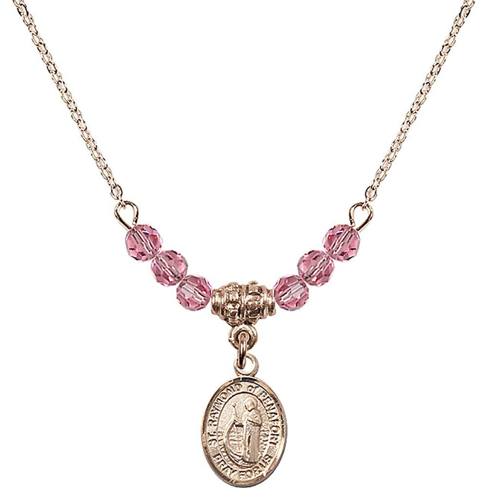 14kt Gold Filled Saint Raymond of Penafort Birthstone Necklace with Rose Beads - 9385
