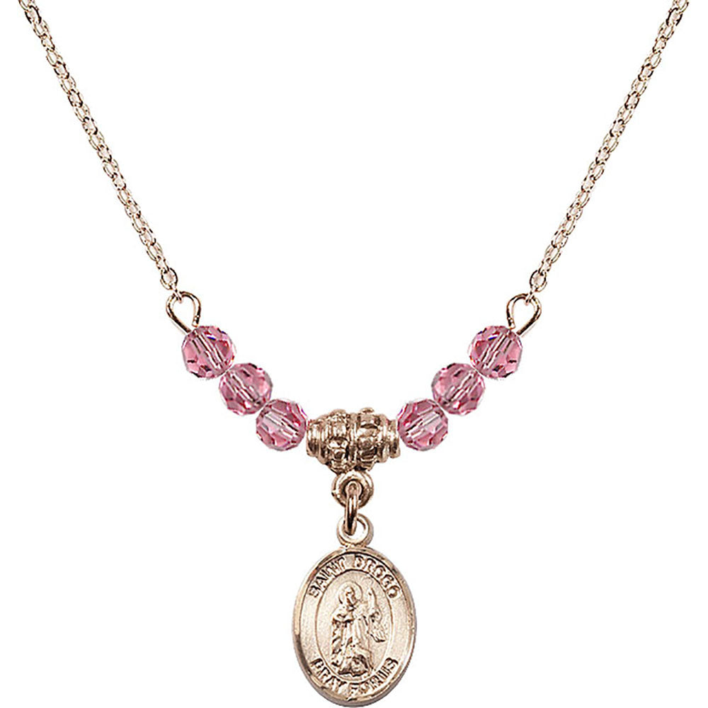 14kt Gold Filled Saint Drogo Birthstone Necklace with Rose Beads - 9386