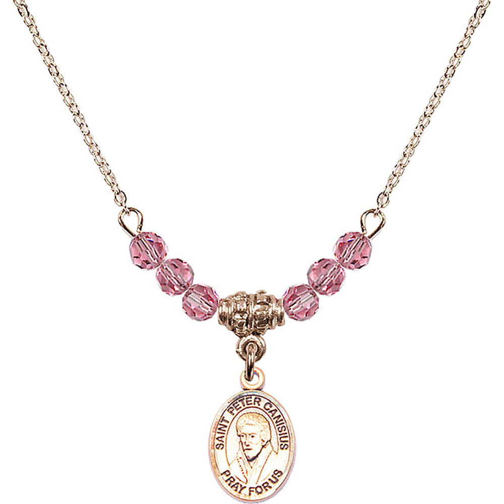 14kt Gold Filled Saint Peter Canisius Birthstone Necklace with Rose Beads - 9393