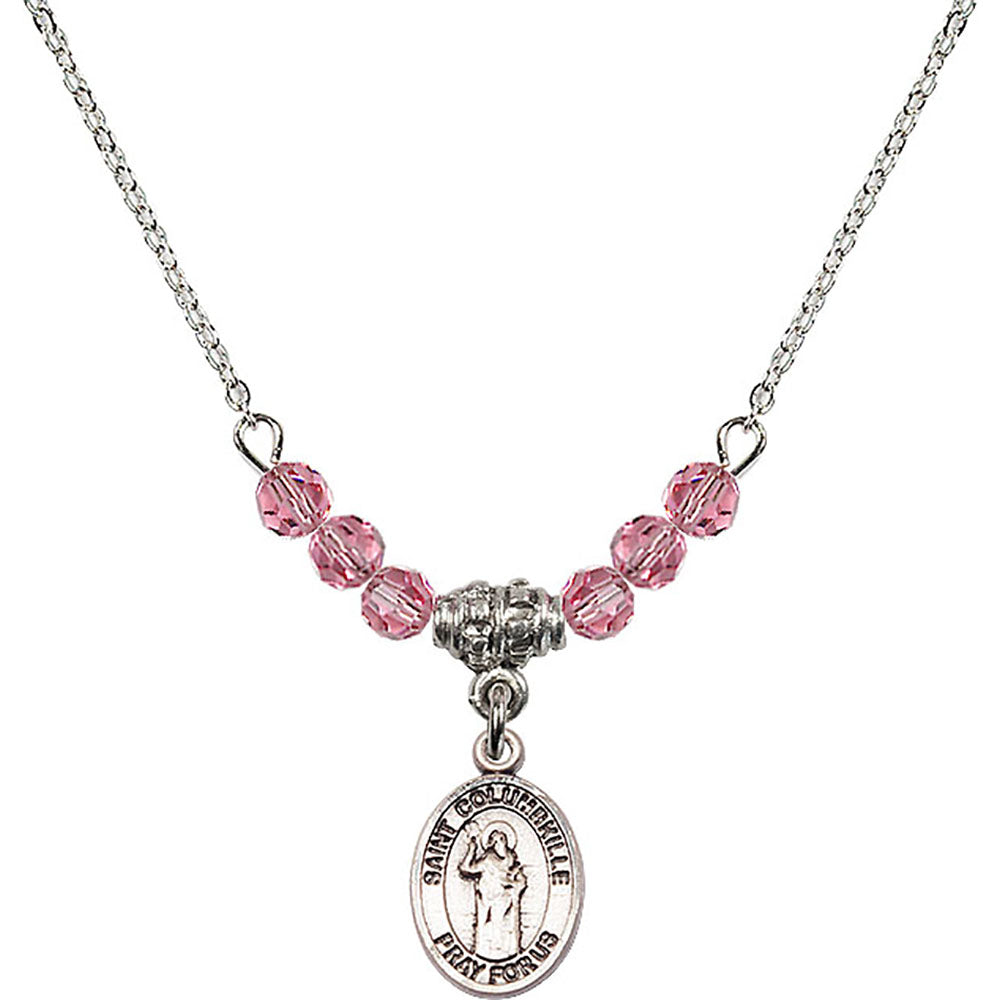 Sterling Silver Saint Columbkille Birthstone Necklace with Rose Beads - 9399