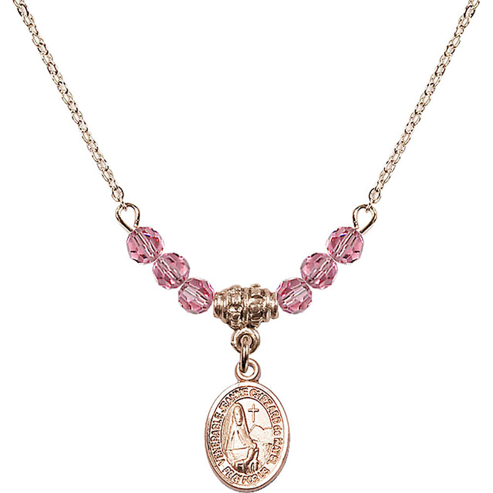 14kt Gold Filled Saint Jeanne Chezard de Matel Birthstone Necklace with Rose Beads - 9401