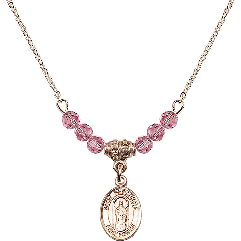 14kt Gold Filled Saint Seraphina Birthstone Necklace with Rose Beads - 9405