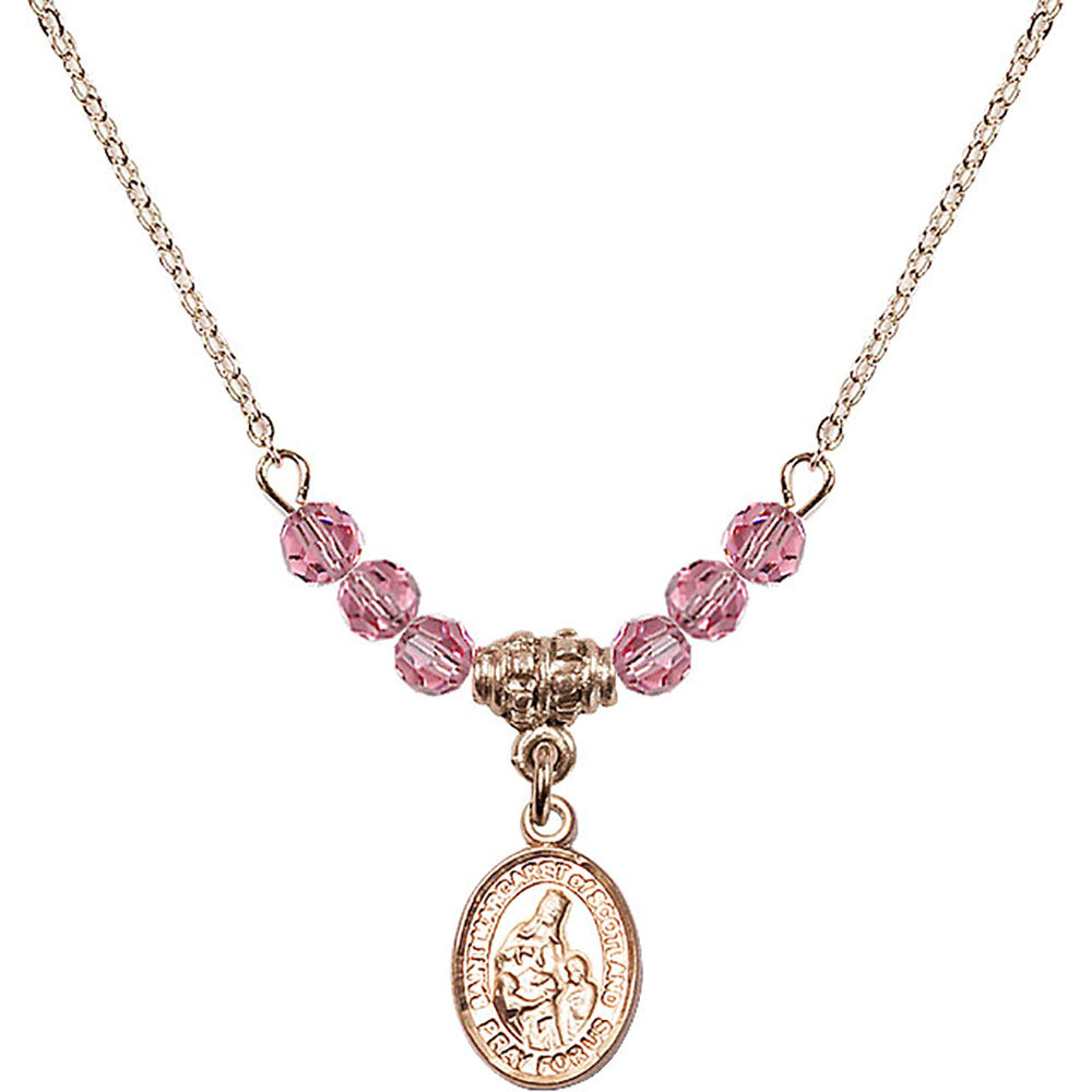 14kt Gold Filled Saint Margaret of Scotland Birthstone Necklace with Rose Beads - 9407