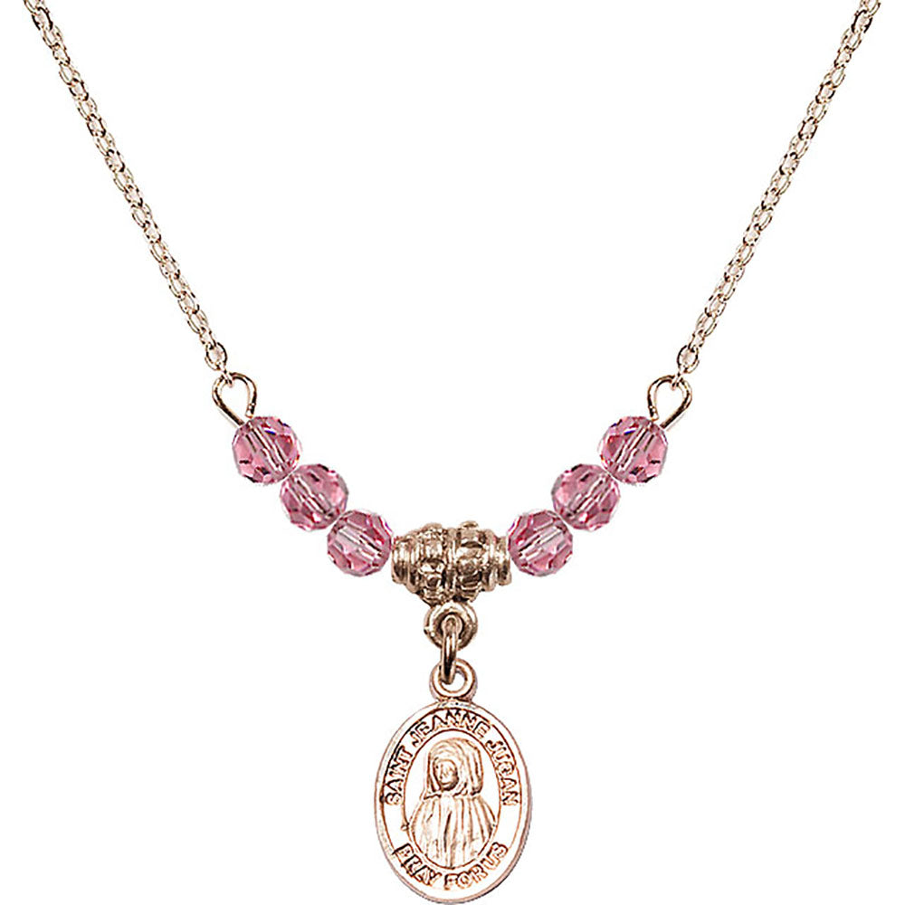 14kt Gold Filled Saint Jeanne Jugan Birthstone Necklace with Rose Beads - 9409