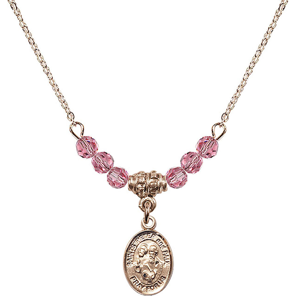 14kt Gold Filled Saints Peter & Paul Birthstone Necklace with Rose Beads - 9410