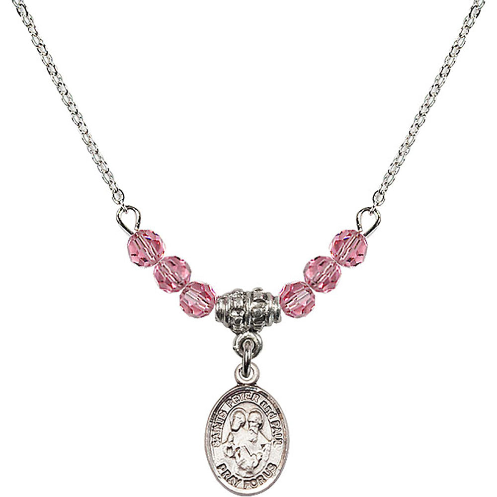 Sterling Silver Saints Peter & Paul Birthstone Necklace with Rose Beads - 9410