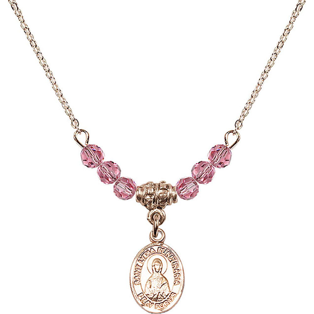 14kt Gold Filled Saint Lydia Purpuraria Birthstone Necklace with Rose Beads - 9411