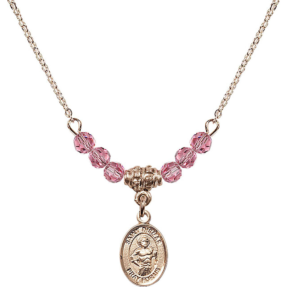 14kt Gold Filled Saint Dismas Birthstone Necklace with Rose Beads - 9418