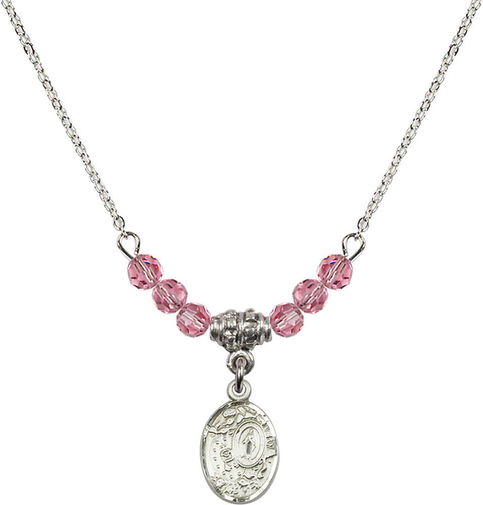 Sterling Silver Miraculous Birthstone Necklace with Rose Beads - 9682