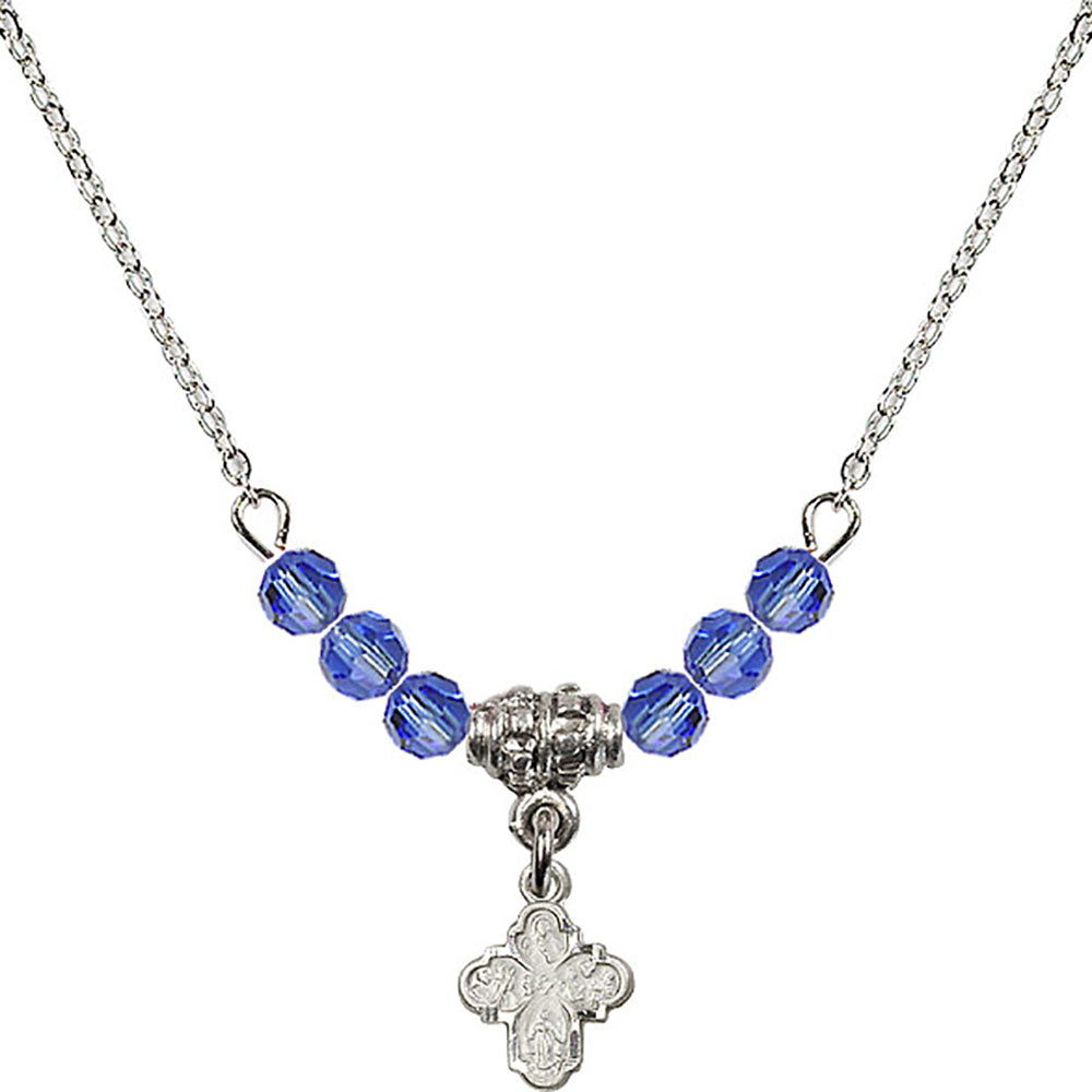 Sterling Silver 4-Way Birthstone Necklace with Sapphire Beads - 0207