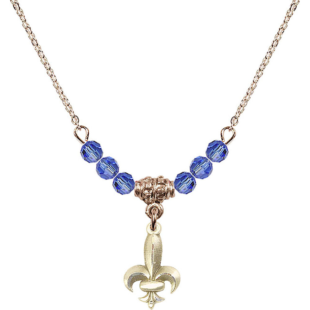 14kt Gold Filled Fleur de Lis Birthstone Necklace with Sapphire Beads - 0293