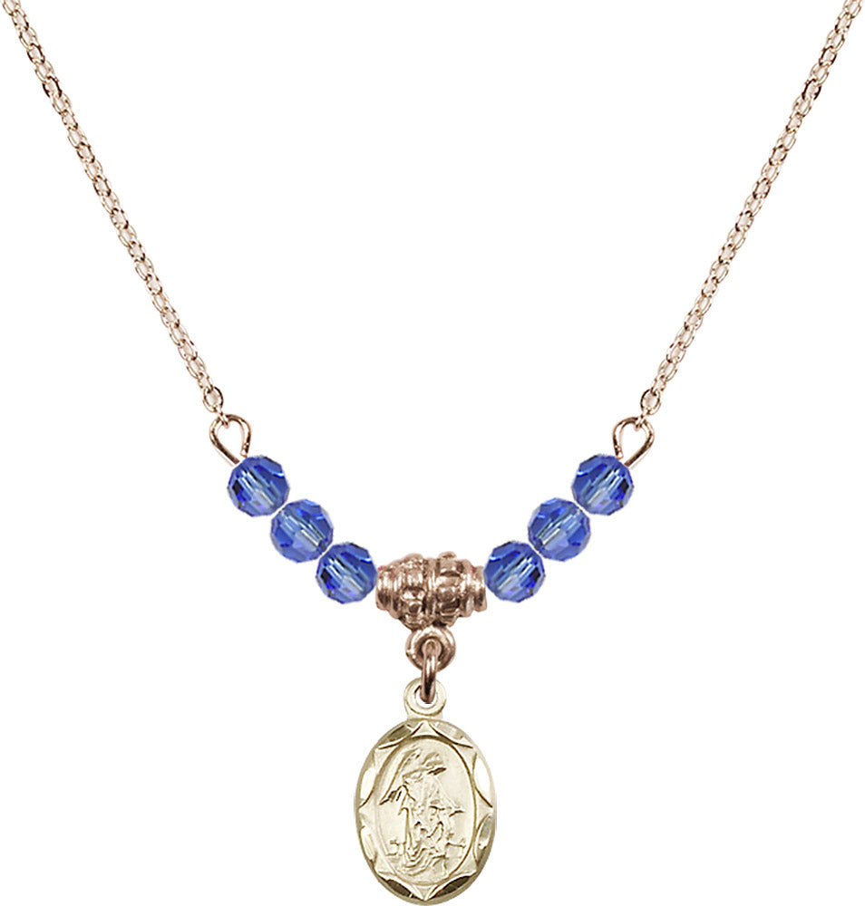 14kt Gold Filled Guardian Angel Birthstone Necklace with Sapphire Beads - 0301