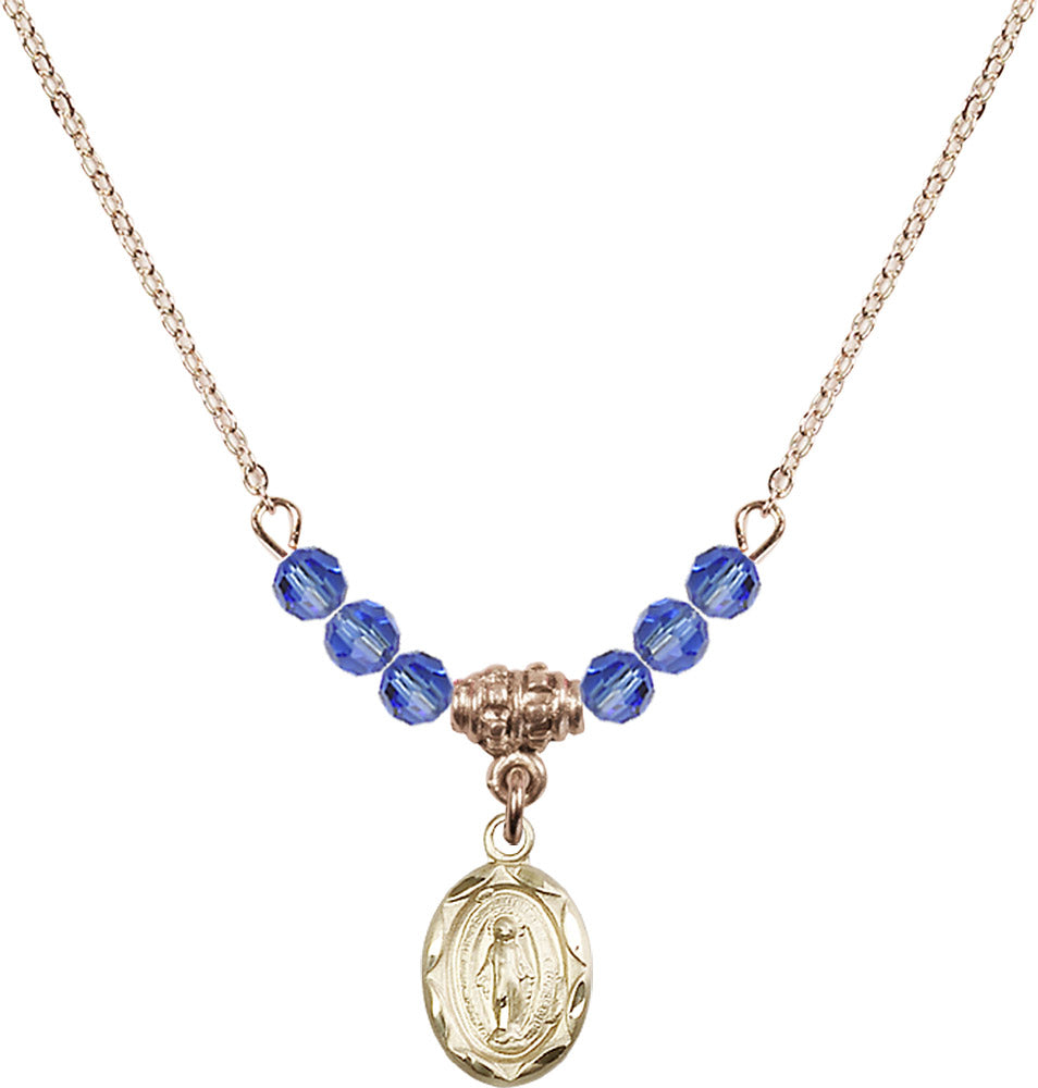 14kt Gold Filled Miraculous Birthstone Necklace with Sapphire Beads - 0301