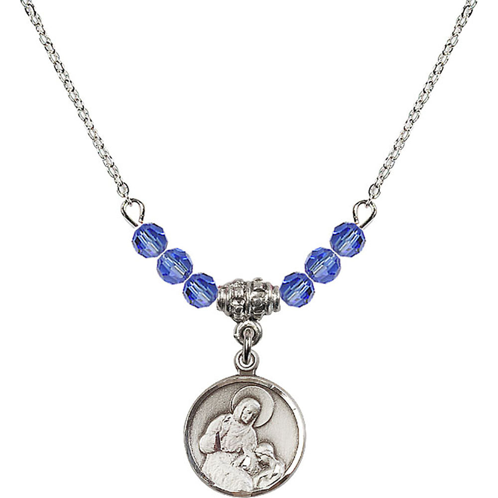 Sterling Silver Saint Ann Birthstone Necklace with Sapphire Beads - 0601