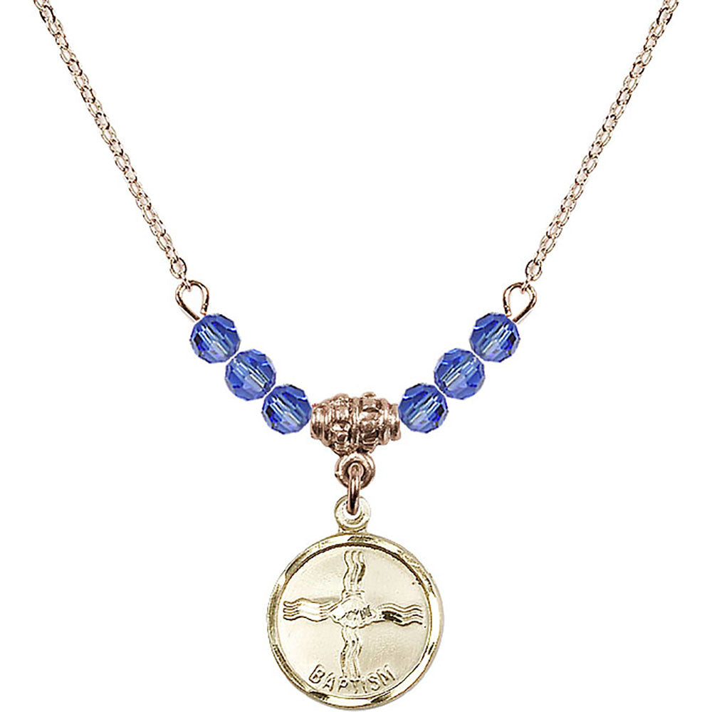 14kt Gold Filled Baptism Birthstone Necklace with Sapphire Beads - 0601