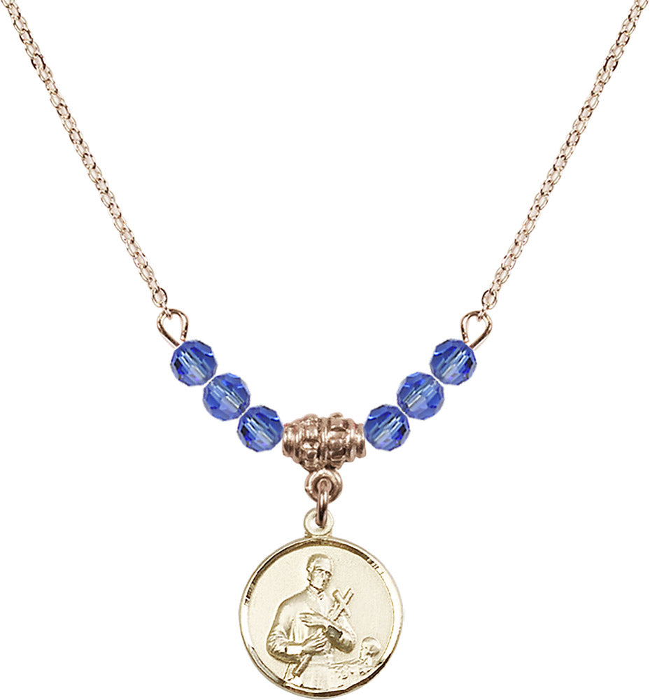 14kt Gold Filled Saint Gerard Birthstone Necklace with Sapphire Beads - 0601