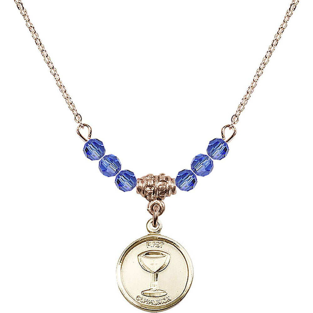 14kt Gold Filled Communion Birthstone Necklace with Sapphire Beads - 0601
