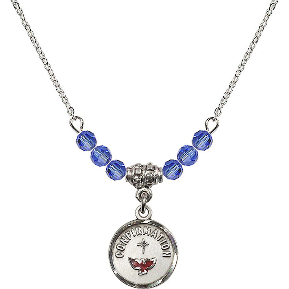 Sterling Silver Confirmation Birthstone Necklace with Sapphire Beads - 0601