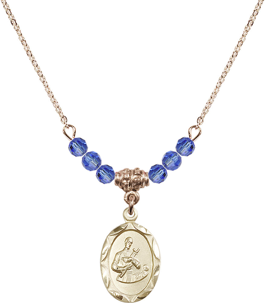14kt Gold Filled Saint Gerard Birthstone Necklace with Sapphire Beads - 0612