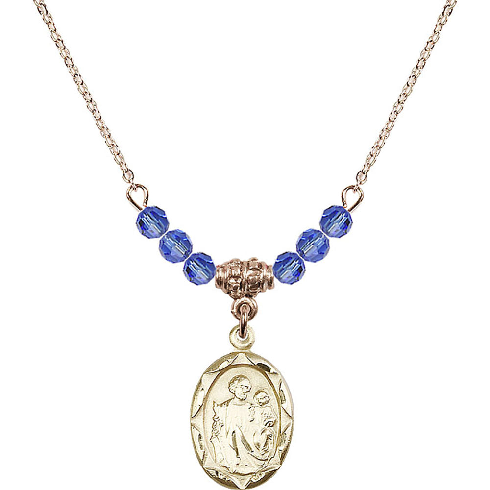14kt Gold Filled Saint Joseph Birthstone Necklace with Sapphire Beads ...