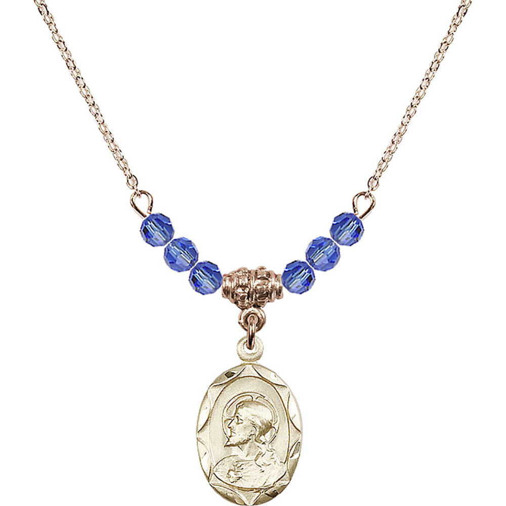 14kt Gold Filled Scapular Birthstone Necklace with Sapphire Beads - 0612