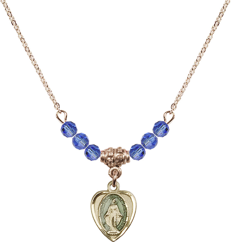 14kt Gold Filled Miraculous Birthstone Necklace with Sapphire Beads - 0706