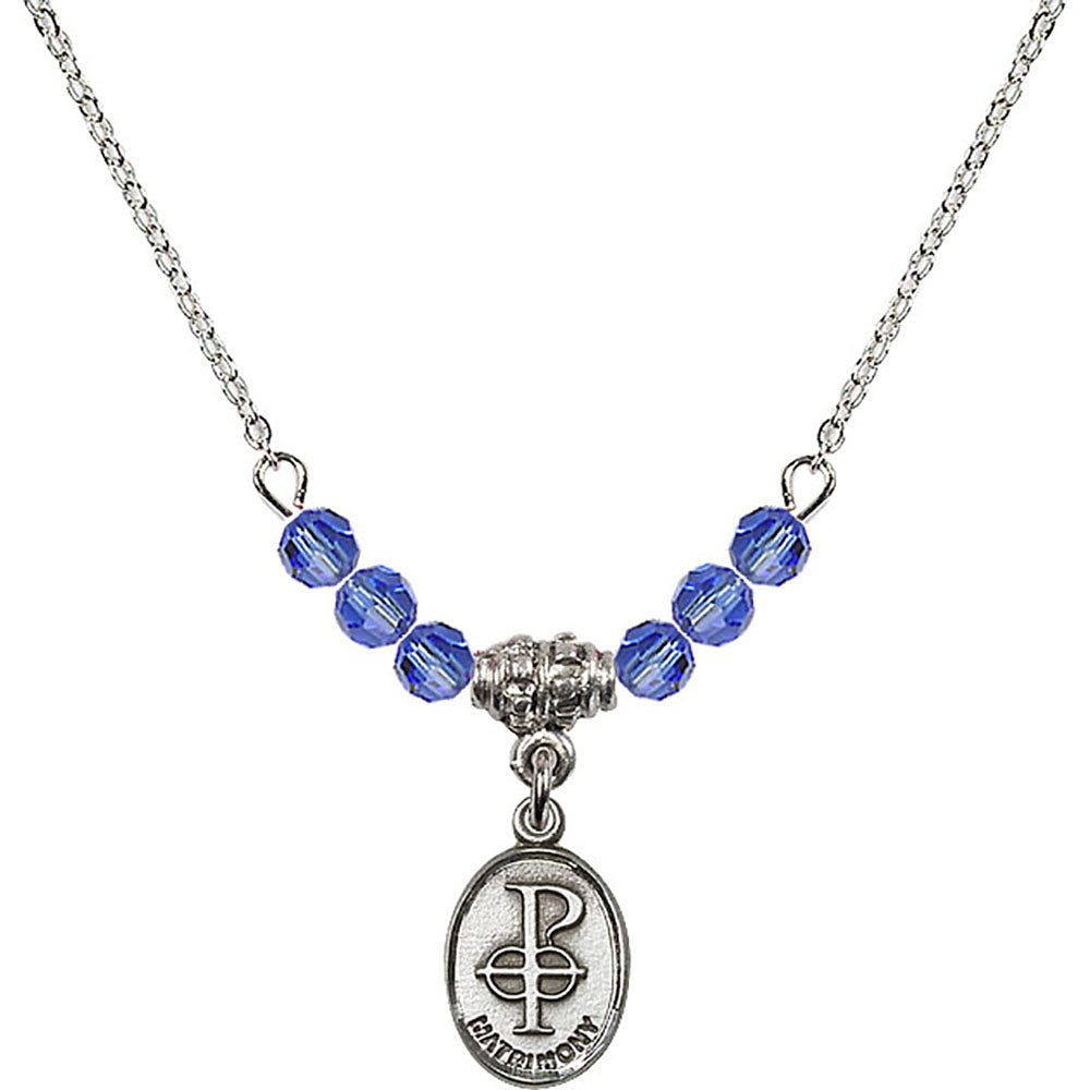 Sterling Silver Matrimony Birthstone Necklace with Sapphire Beads - 0969
