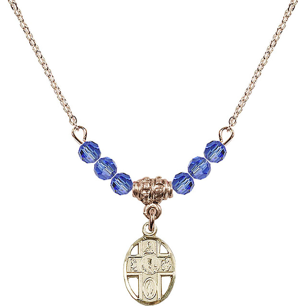 14kt Gold Filled 5-Way / Chalice Birthstone Necklace with Sapphire Beads - 0979