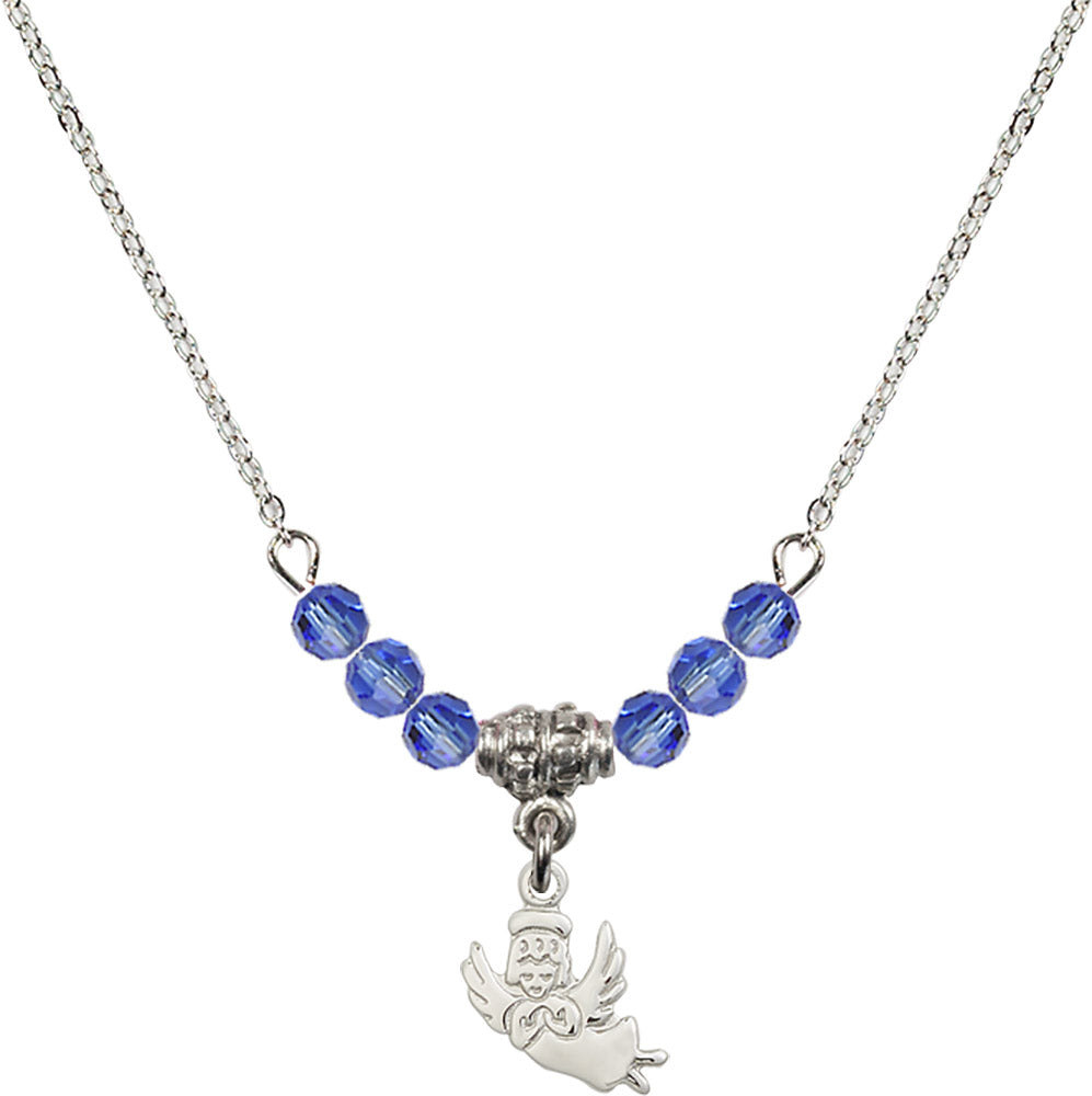 Sterling Silver Guardian Angel Birthstone Necklace with Sapphire Beads - 2128