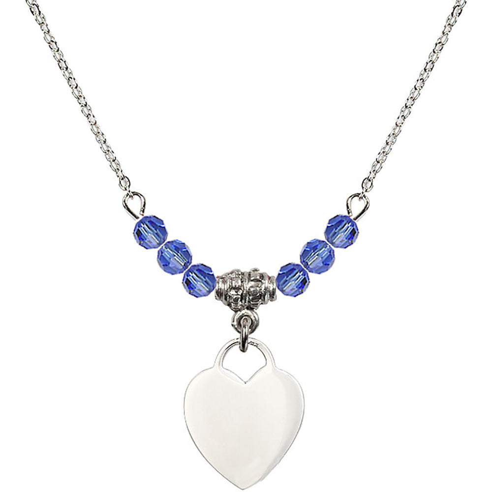 Sterling Silver Heart Birthstone Necklace with Sapphire Beads - 3400