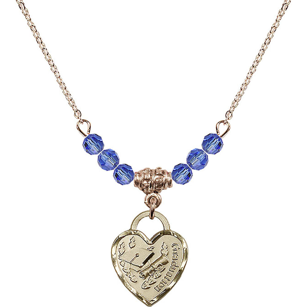 14kt Gold Filled Graduation Heart Birthstone Necklace with Sapphire Beads - 3406
