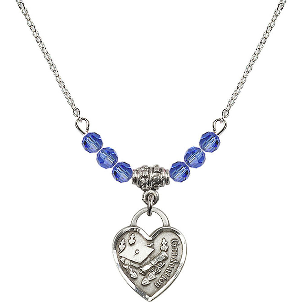 Sterling Silver Graduation Heart Birthstone Necklace with Sapphire Beads - 3406