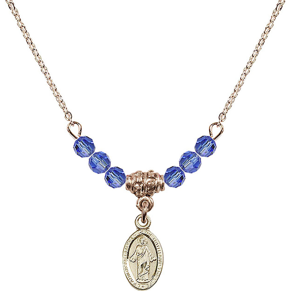 14kt Gold Filled Scapular Birthstone Necklace with Sapphire Beads - 4121