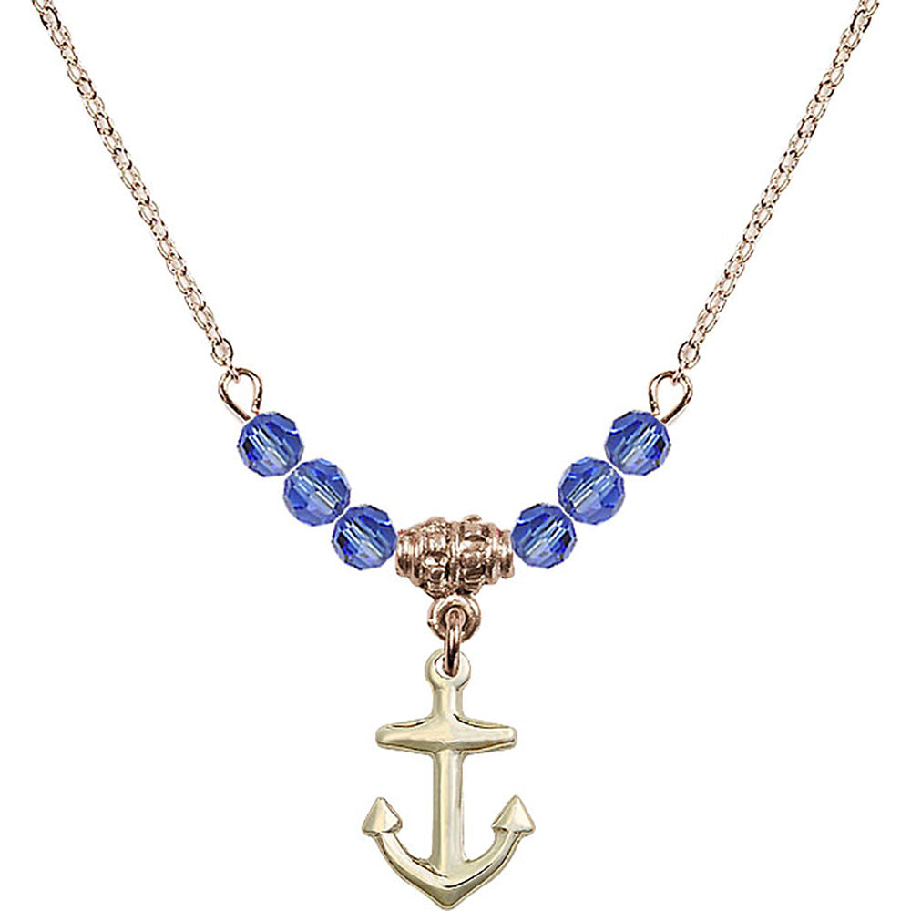 14kt Gold Filled Anchor Birthstone Necklace with Sapphire Beads - 4158