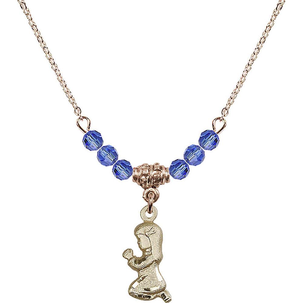 14kt Gold Filled Praying Girl Birthstone Necklace with Sapphire Beads - 4262