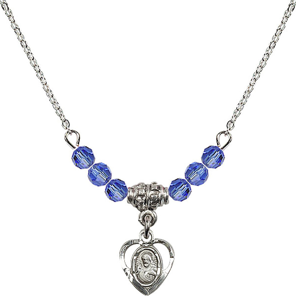 Sterling Silver Scapular Birthstone Necklace with Sapphire Beads - 5402