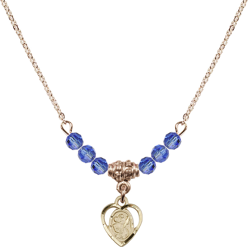14kt Gold Filled Saint Christopher Birthstone Necklace with Sapphire Beads - 5403