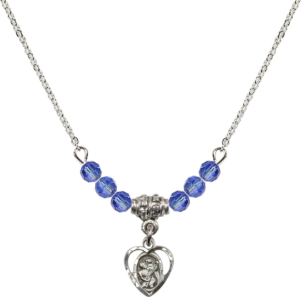 Sterling Silver Saint Christopher Birthstone Necklace with Sapphire Beads - 5403