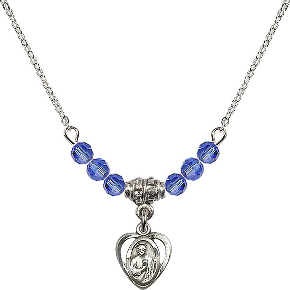 Sterling Silver Saint Jude Birthstone Necklace with Sapphire Beads - 5404