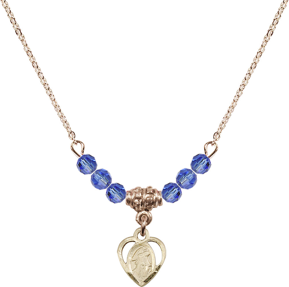 14kt Gold Filled Guardian Angel Birthstone Necklace with Sapphire Beads - 5407