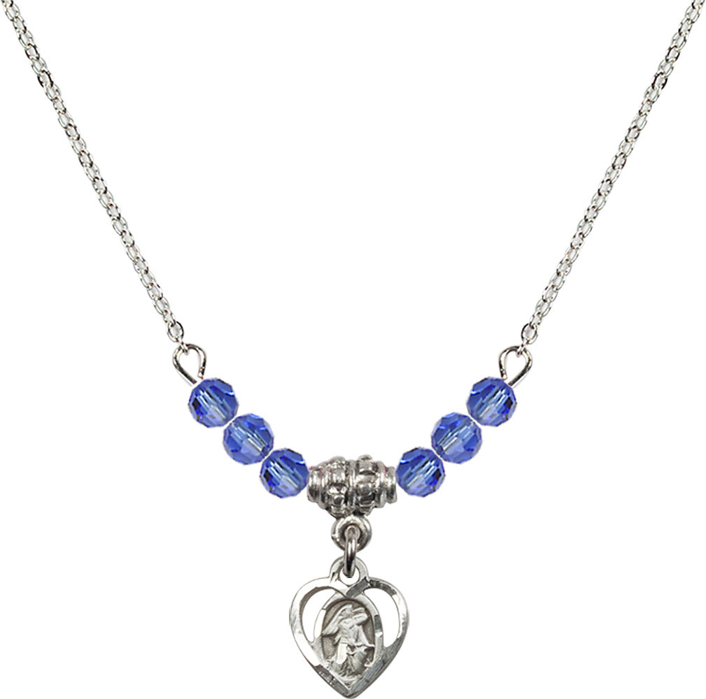 Sterling Silver Guardian Angel Birthstone Necklace with Sapphire Beads - 5407