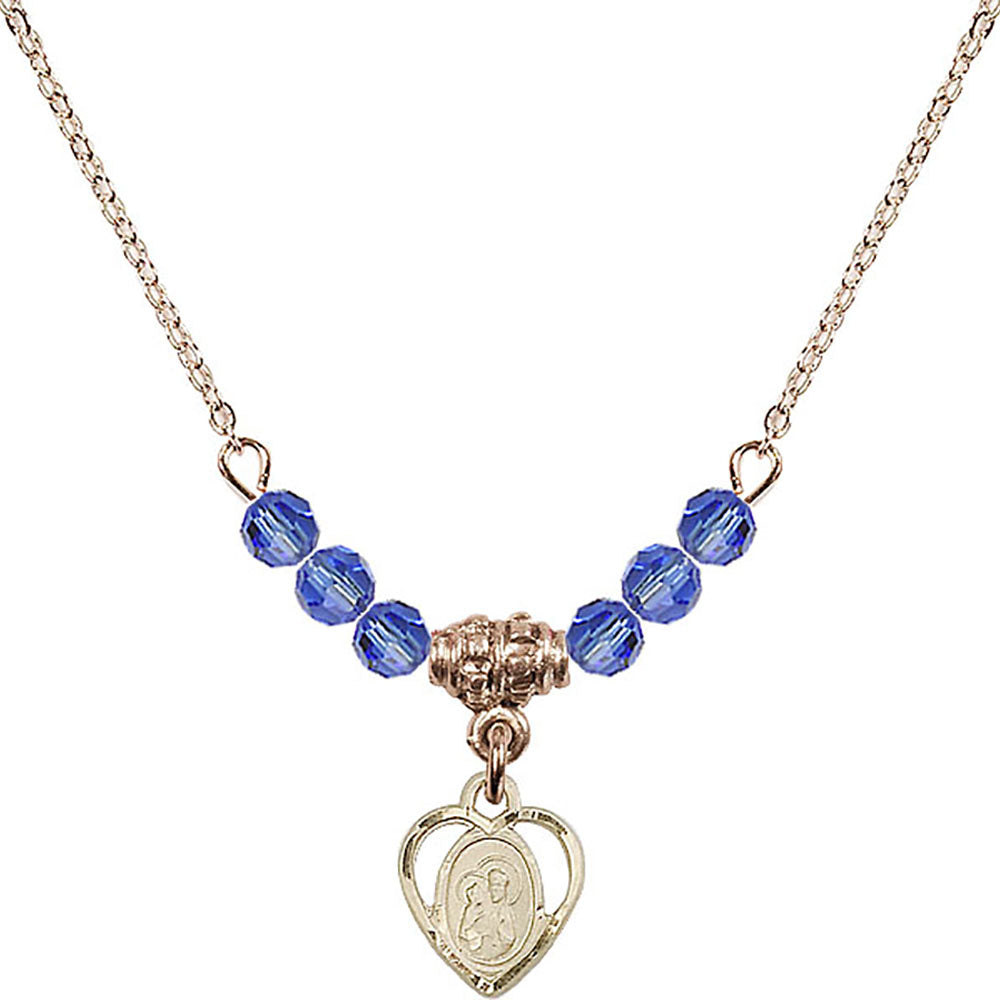 14kt Gold Filled Saint Ann Birthstone Necklace with Sapphire Beads - 5414