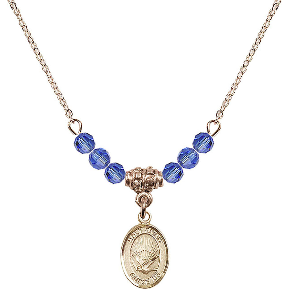 14kt Gold Filled Holy Spirit Birthstone Necklace with Sapphire Beads - 9044