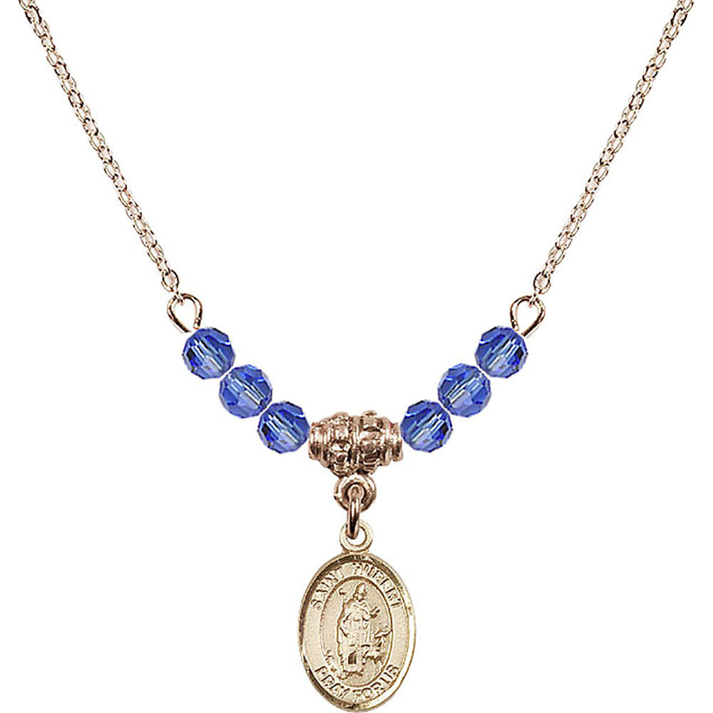 14kt Gold Filled Saint Hubert of Liege Birthstone Necklace with Sapphire Beads - 9045